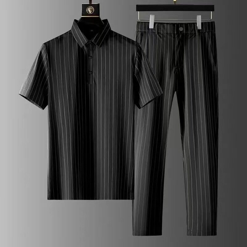 Men's Ice Silk Stripes Casual Short Sleeve Trousers
