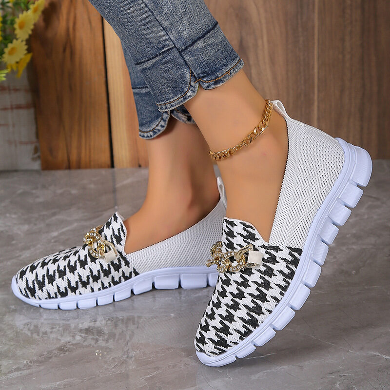 Casual Houndstooth Print Chain Mesh Shoes Summer Walking