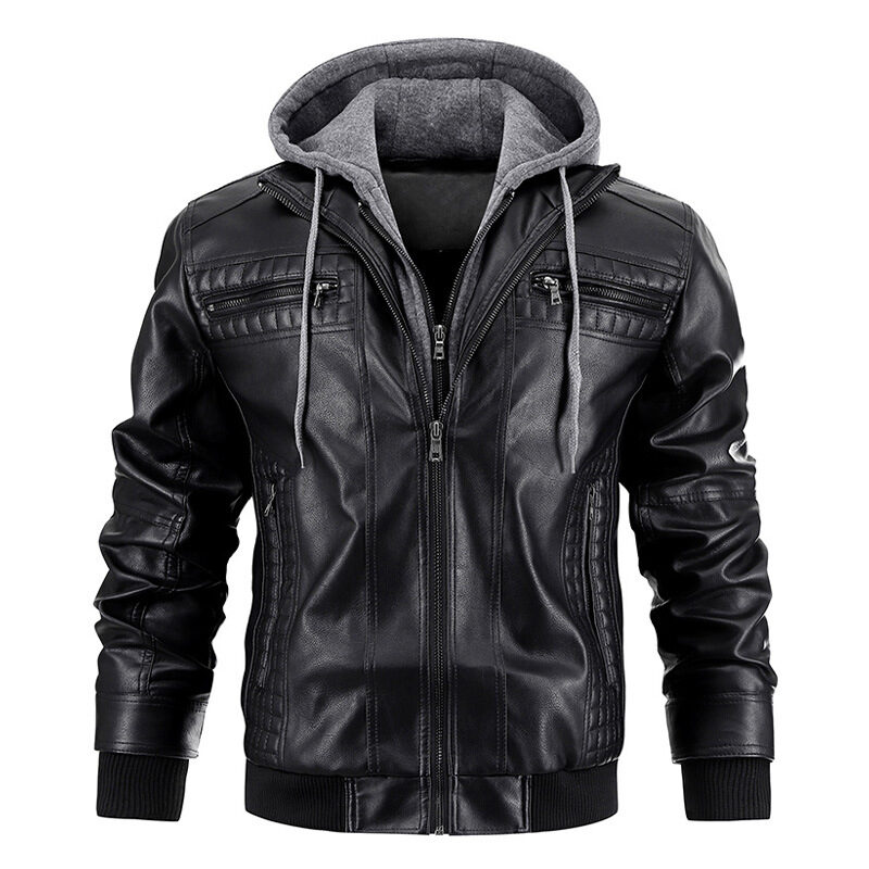 Hooded Jacket With Zipper Pockets Fashion Warm Pu