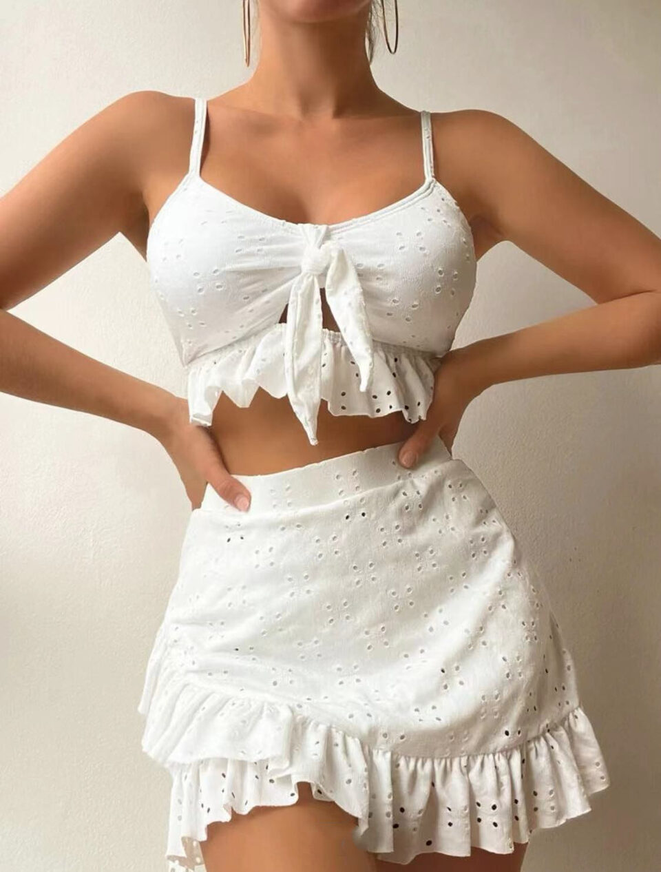 3pcs Beach Bikini With Hip-hugging Skirt Fashion Ruffle