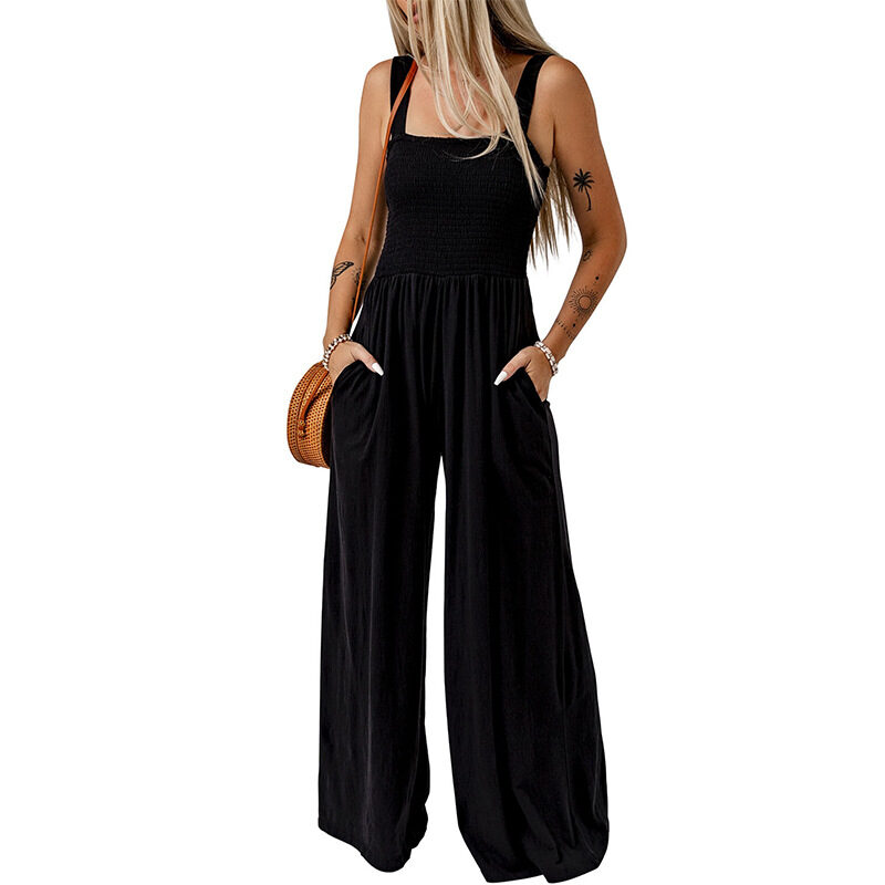 Summer Square Neck High Waist Jumpsuit Women's Backless