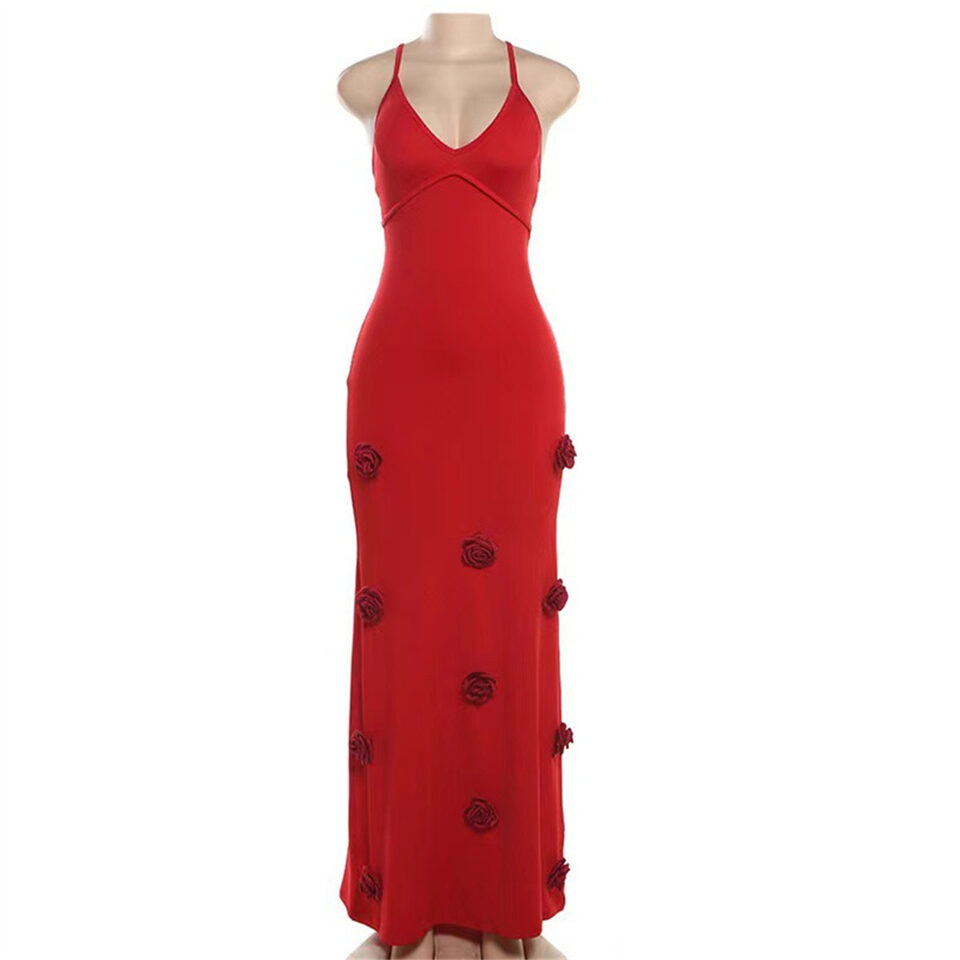Women's Braces Skirt Three-dimensional Flower Knitted Backless Lace-up