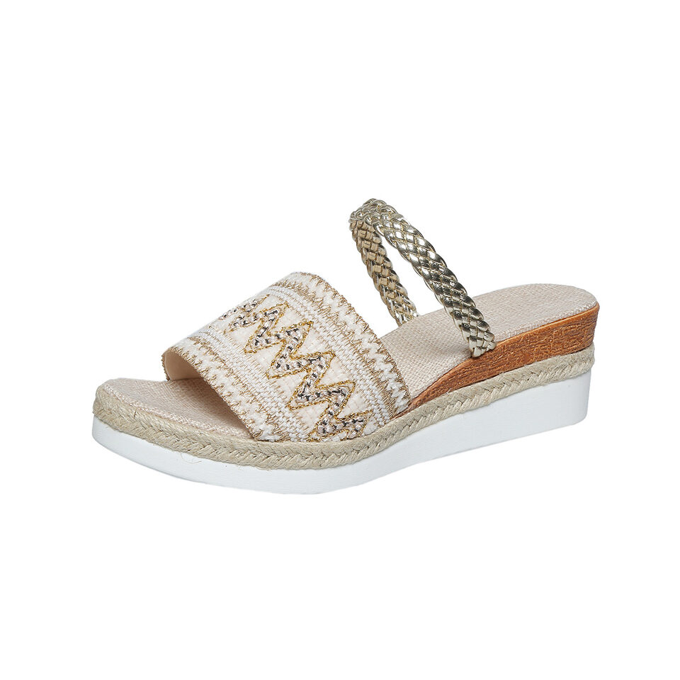New Color-blocked Wave-patterned Sandals Summer Fashion Wedges Slippers