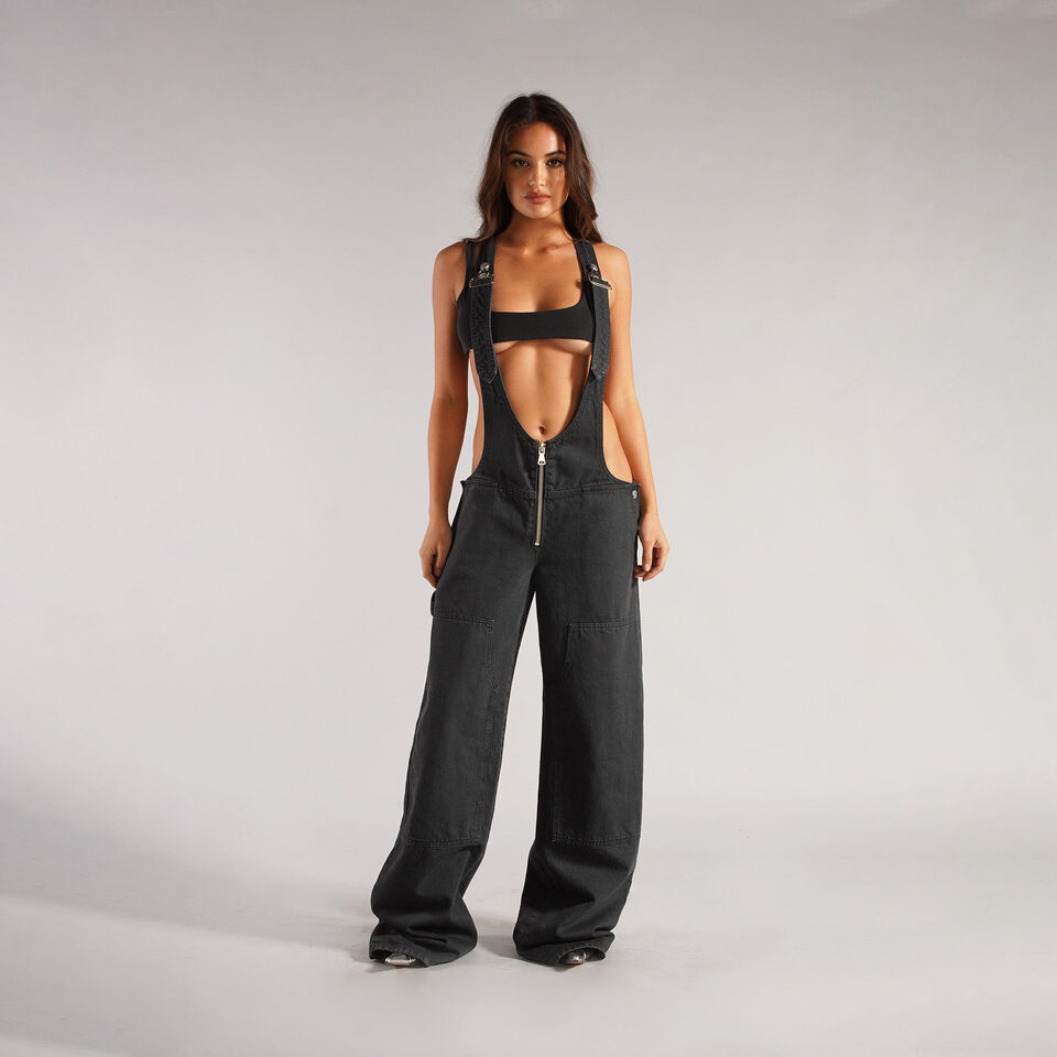 Y2K Zipper Denim Overalls With Pockets Fashion Loose