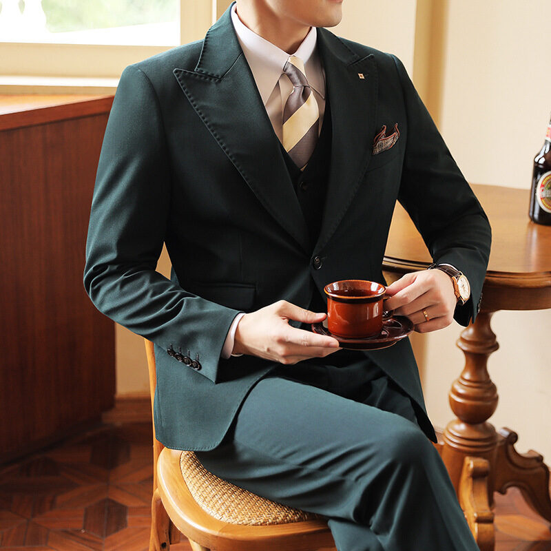 High-end Wedding Bridegroom Suit Closure Collar Three-piece Men