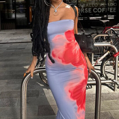 Slim Slit Tube Long Dress Summer Sexy Pint