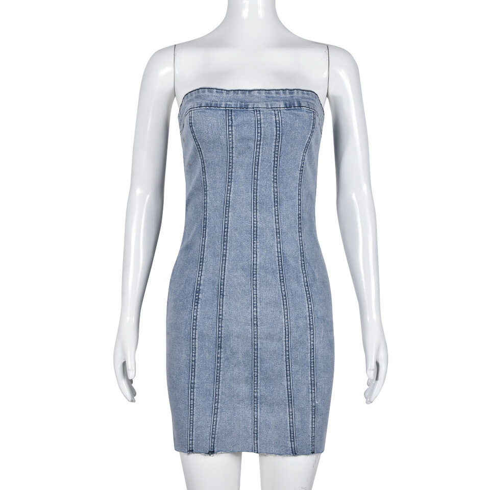 Fashion Backless Tube Denim Dress Summer Sexy Y2K