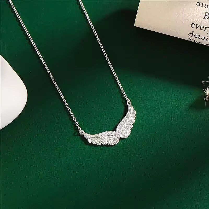 S925 Sterling Silver Cubic Zirconia Angel Wings Pendant