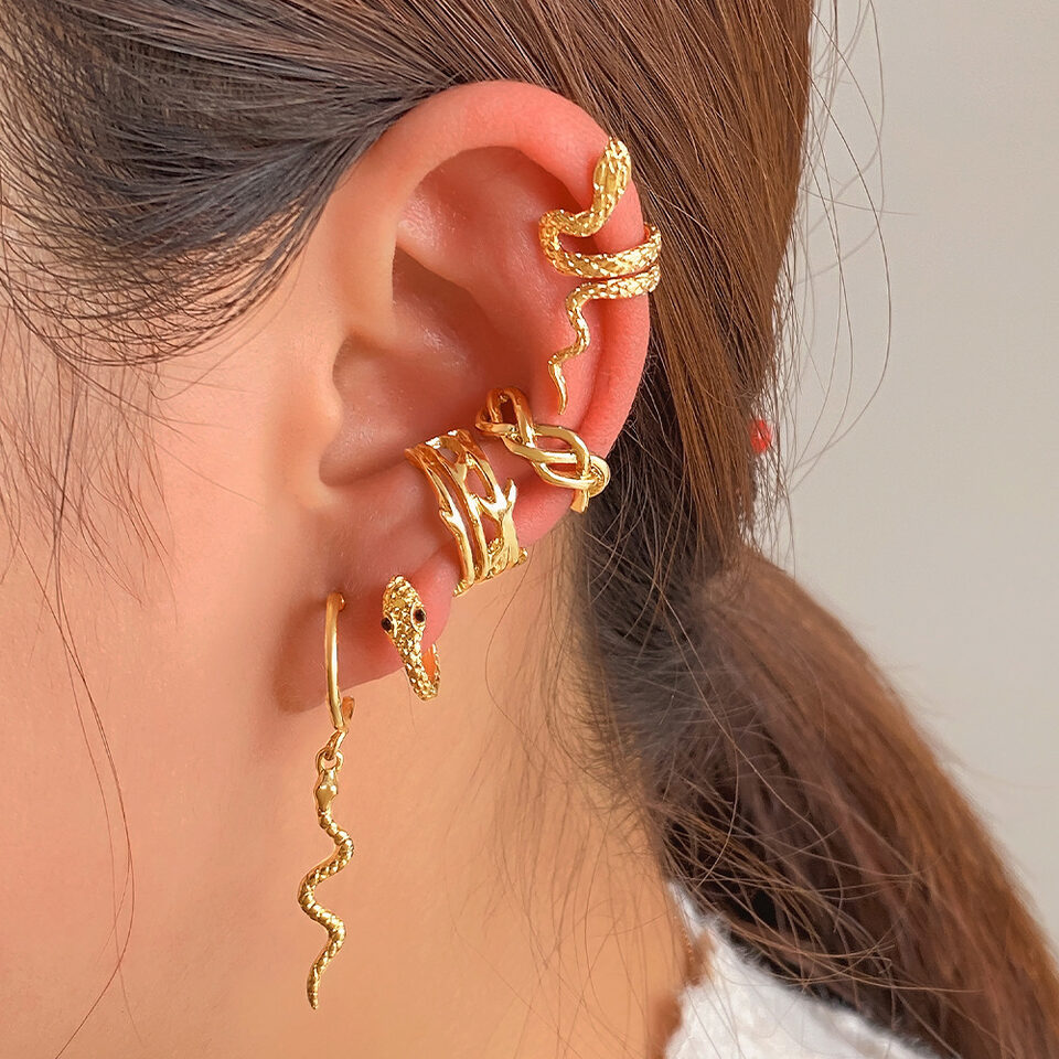 Punk Gold Plated Animal Snake Clip Earrings Ear