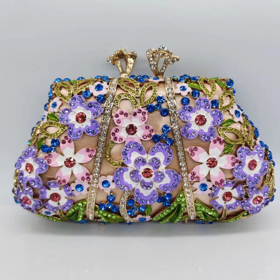 Dripping Oil Diamond Evening Bag Enamel Color Flower