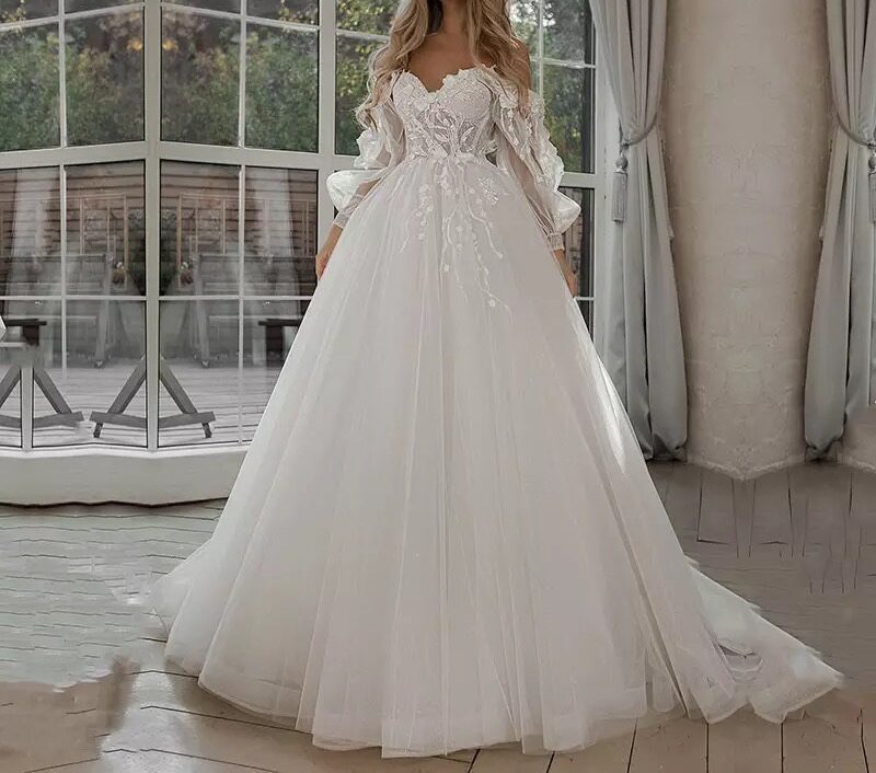 Boho Bride Gown Puff Sleeve Off Shoulder Wedding