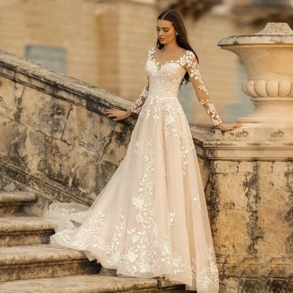 Long Sleeve Wedding Dress Mori Style Bridal Simple