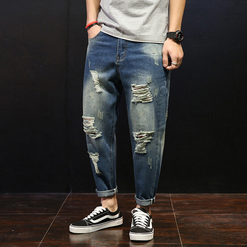 Men's Ripped Jeans Loose Overweight Man Plus Size