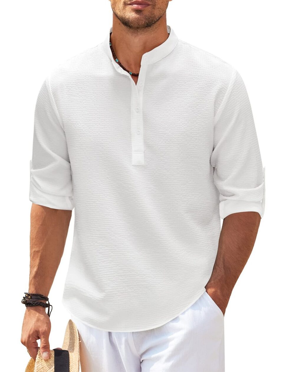 Stand Collar Button Shirt Summer Pineapple Texture Casual
