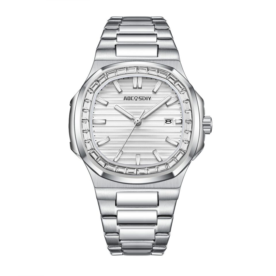 Men's Fashion Diamond Luminous Quartz Watch Waterproof Steel