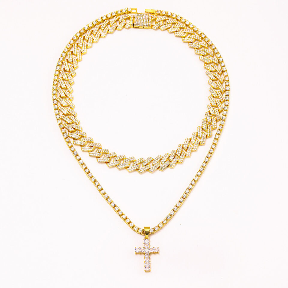 Zircon Cross Pendant Necklace Hip Hop Full Miami