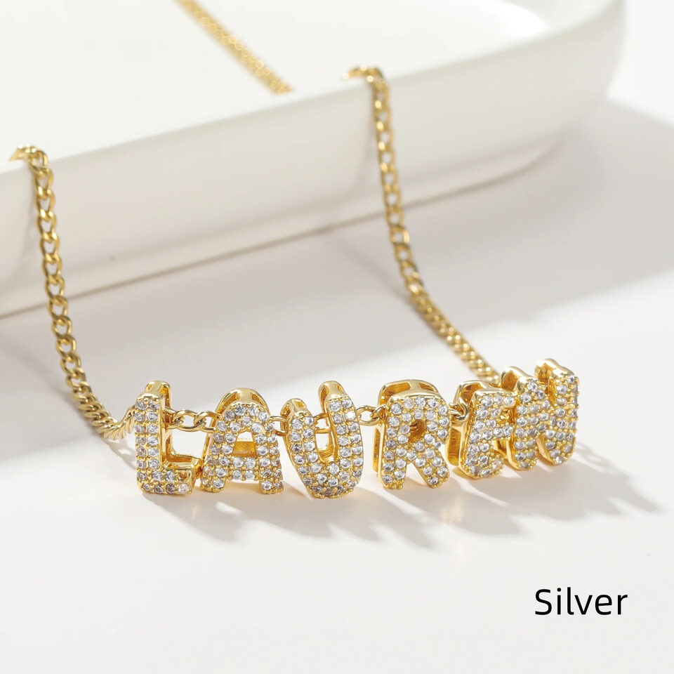 Personalised Crystal Bubble Name Pendant Necklace 3D Letter