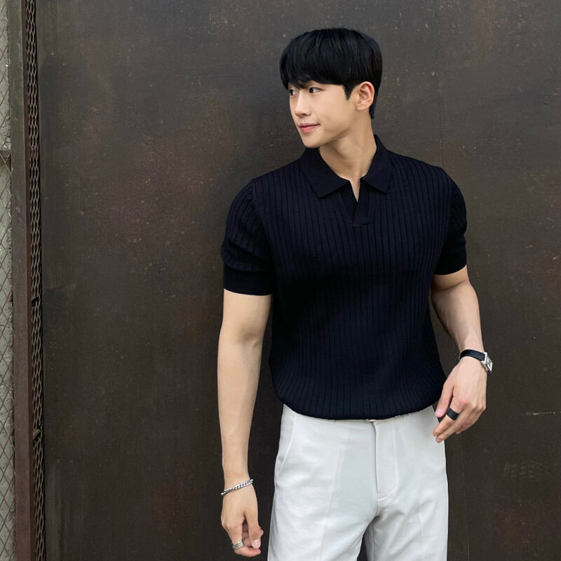 Summer Stripes Short Sleeve POLO Shan Men's Korean