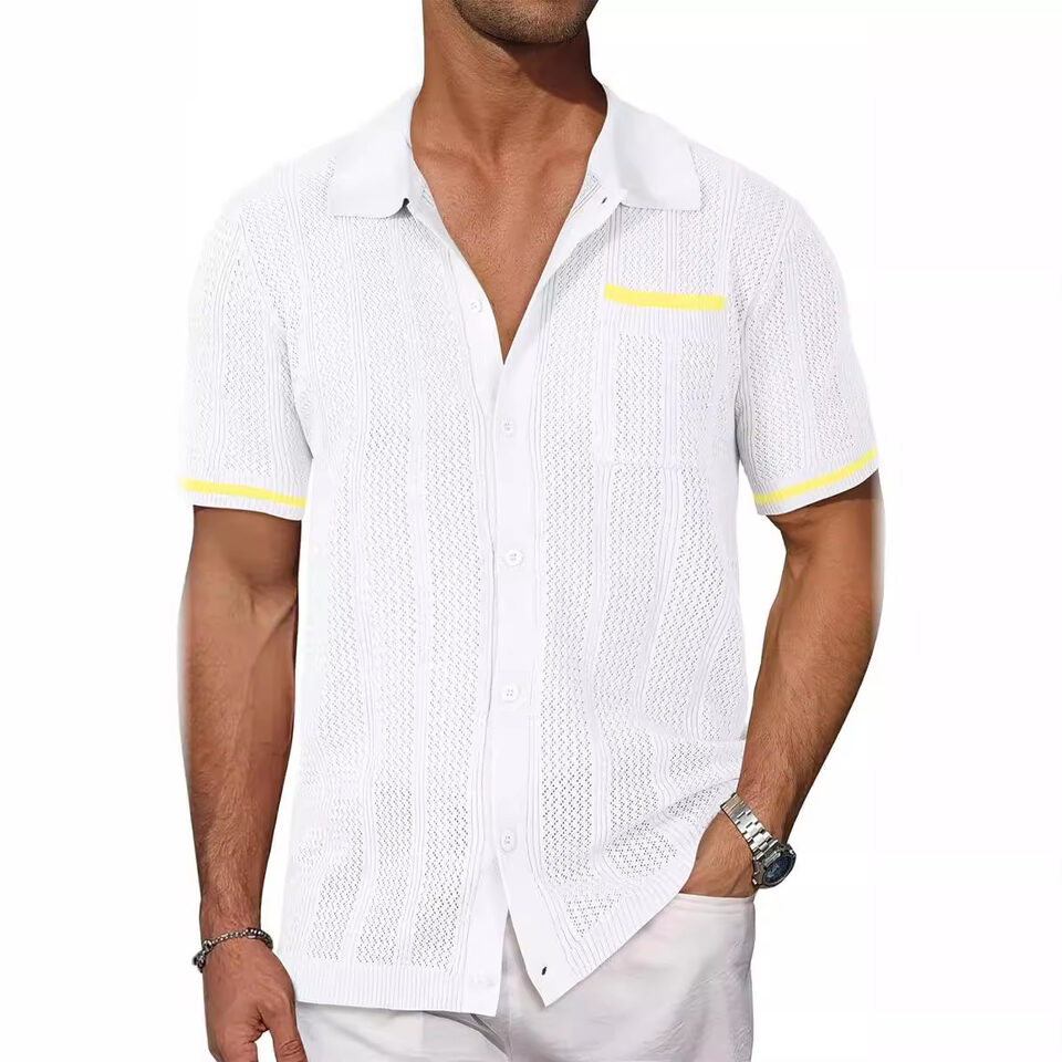Short-sleeved Shirt Pocket Hollow Breathable Cool Summer Men's