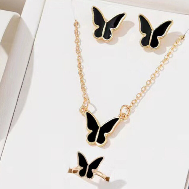 5PCS Fashion Butterfly Pendants Necklace Earrings Ring Bracelet