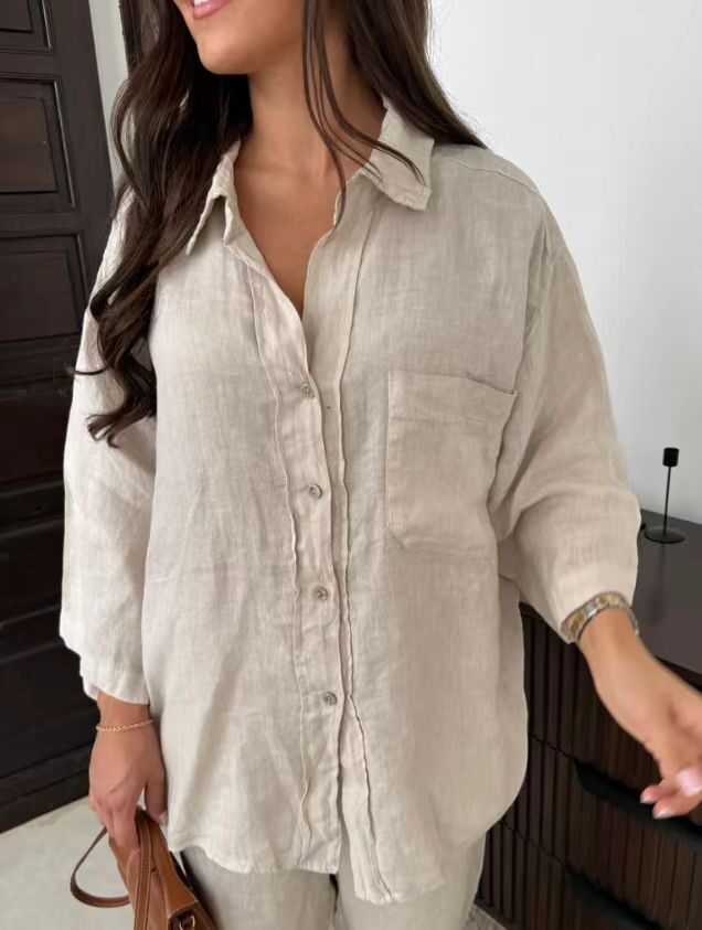 Casual Polyester Pocket Shirt Pants Suitable For Women's