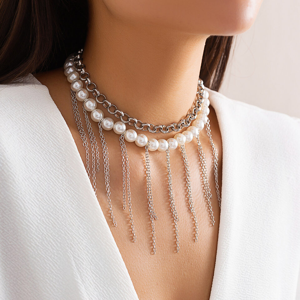 Pearl Tassel Fun Design Double-layer Retro Necklace Women's