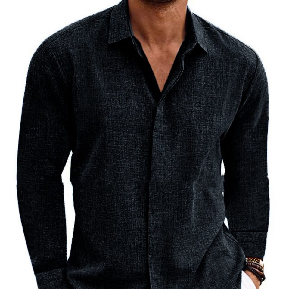 Long Sleeve T-shirt Undershirt Solid Color Cotton Linen