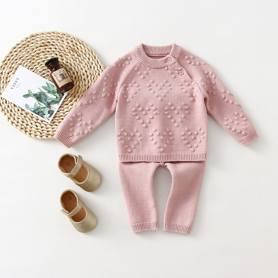 Children's Knitted Love Solid Color Sweater And Pants