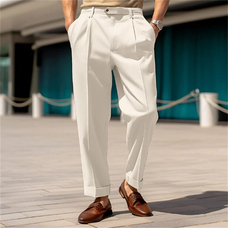 Men's Casual Trousers Comfortable Mid-waist Button Straight Suit