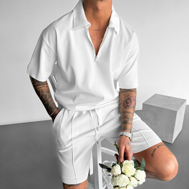 Summer Fashion Mens Clothing Suits New Zipper Polo
