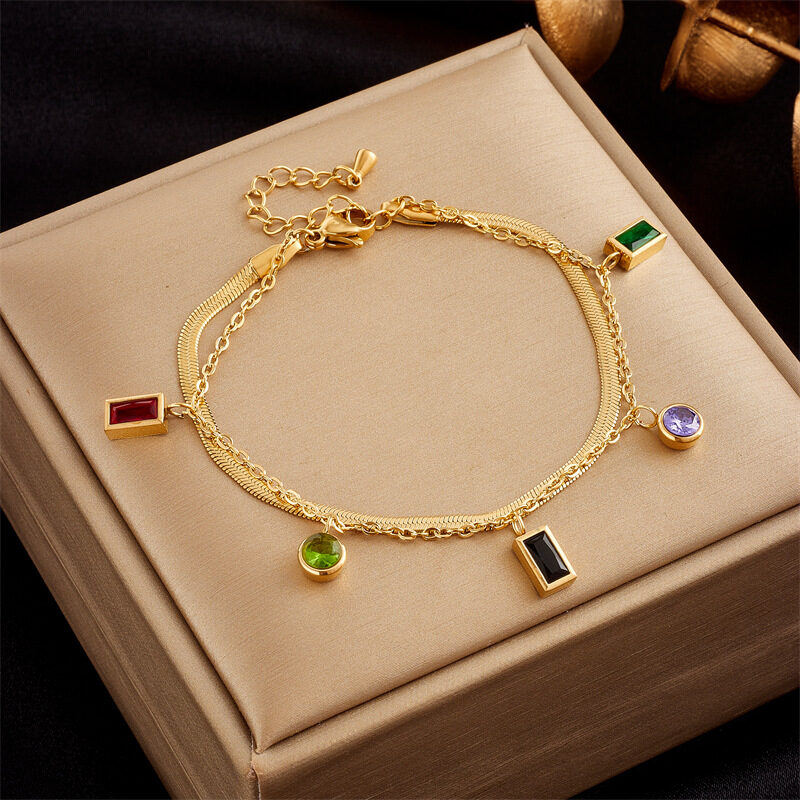 Stainless Steel Gold Plated Punk Fashion Double Layer