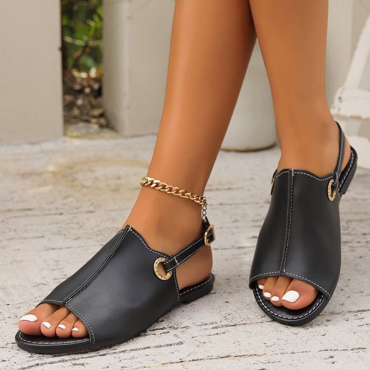 Fashion Solid Peep-toe Sandals With Back-srtap Summer Casual