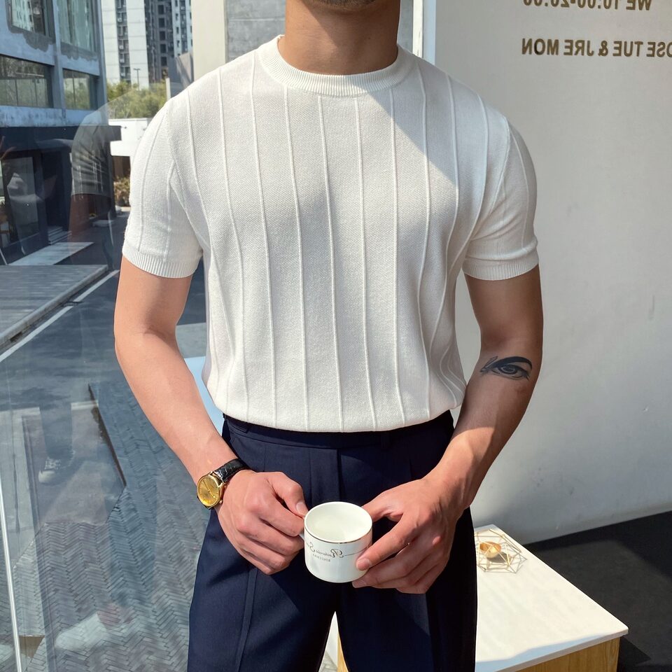 Short Sleeve Knitted T-shirt Summer Men's Light Round