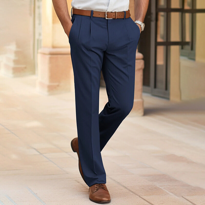 Men's Casual Suit Pants Fashion Trousers Mid Waist