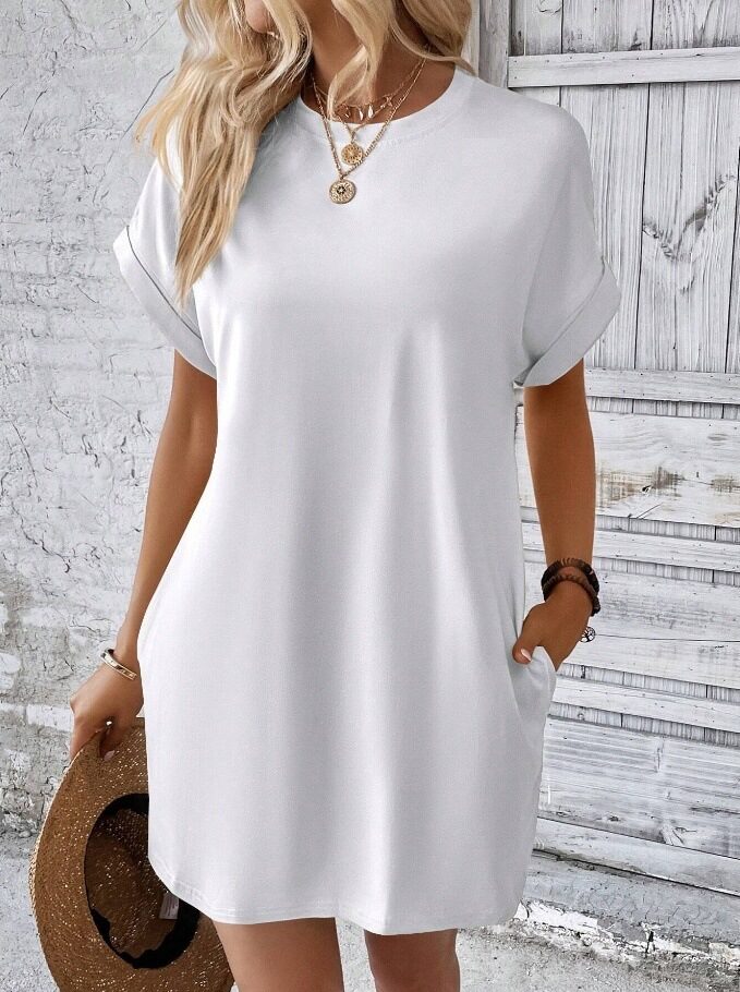 Loose Short Sleeve Dress With Pockets Summer Casual