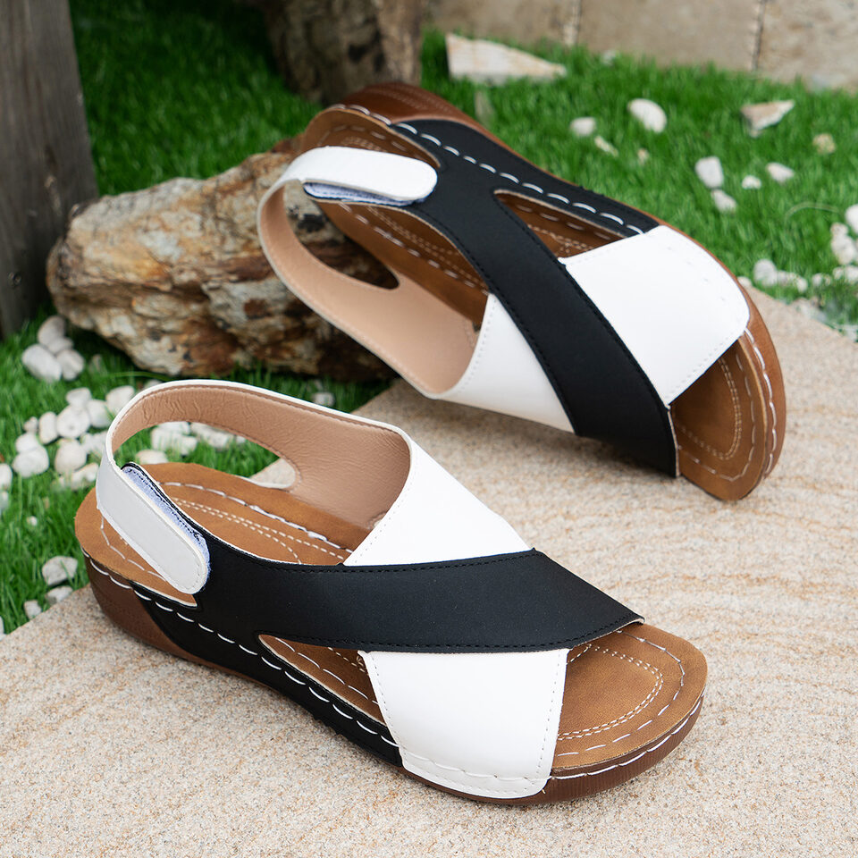 Summer Wedges Sandals With Colorblock Cross-strap Design Casual