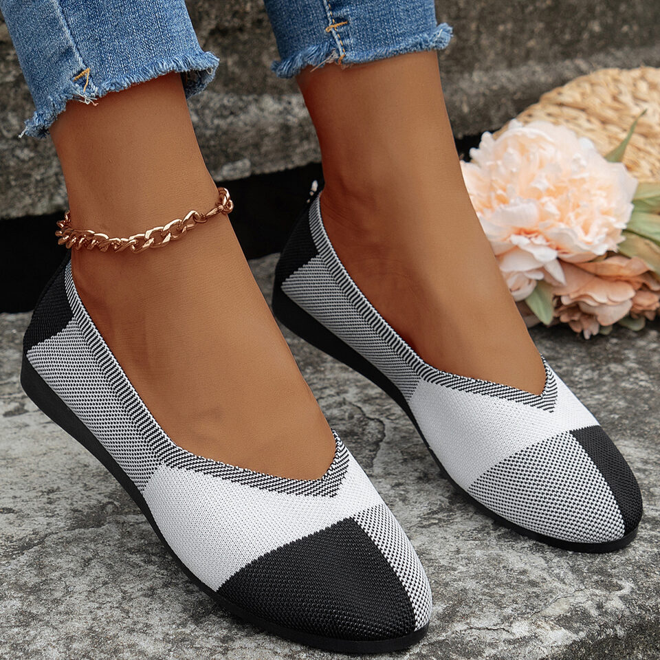 Fashion Colorblock Flats Shoes Flying Woven Breathable Cozy