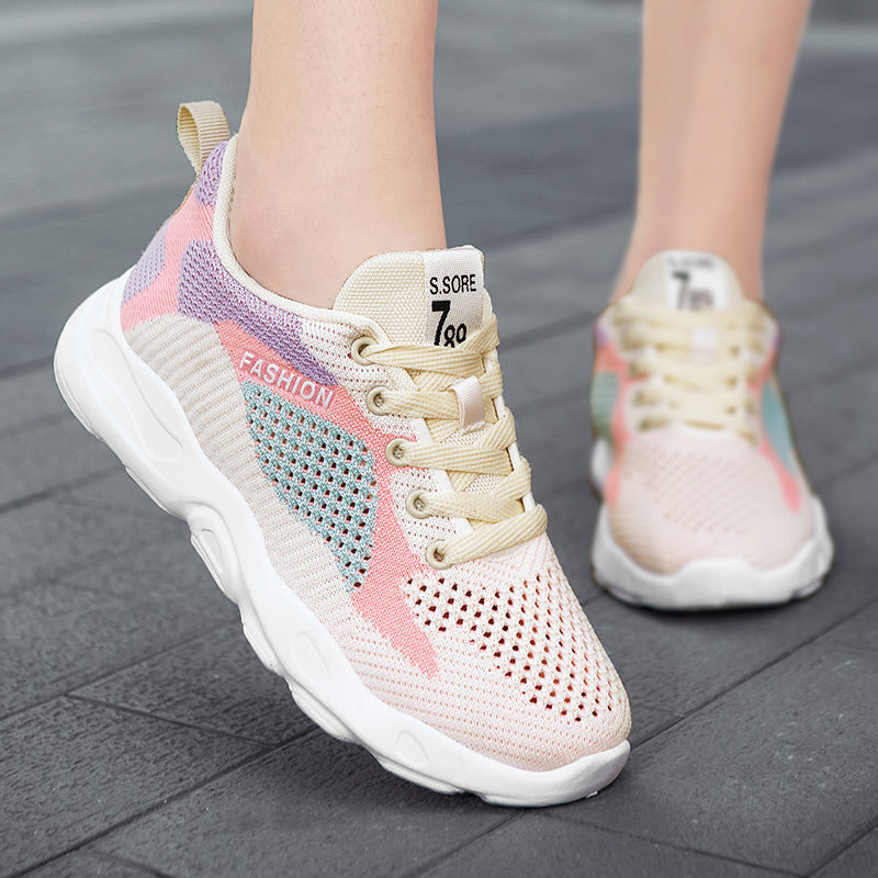 Casual Colorblock Lace-up Sneakers Women Versatile Breathable Lightweight