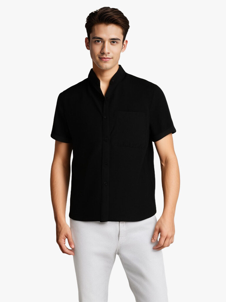 Solid-color Short-sleeved Lapel Shirt Summer Breathable Cotton