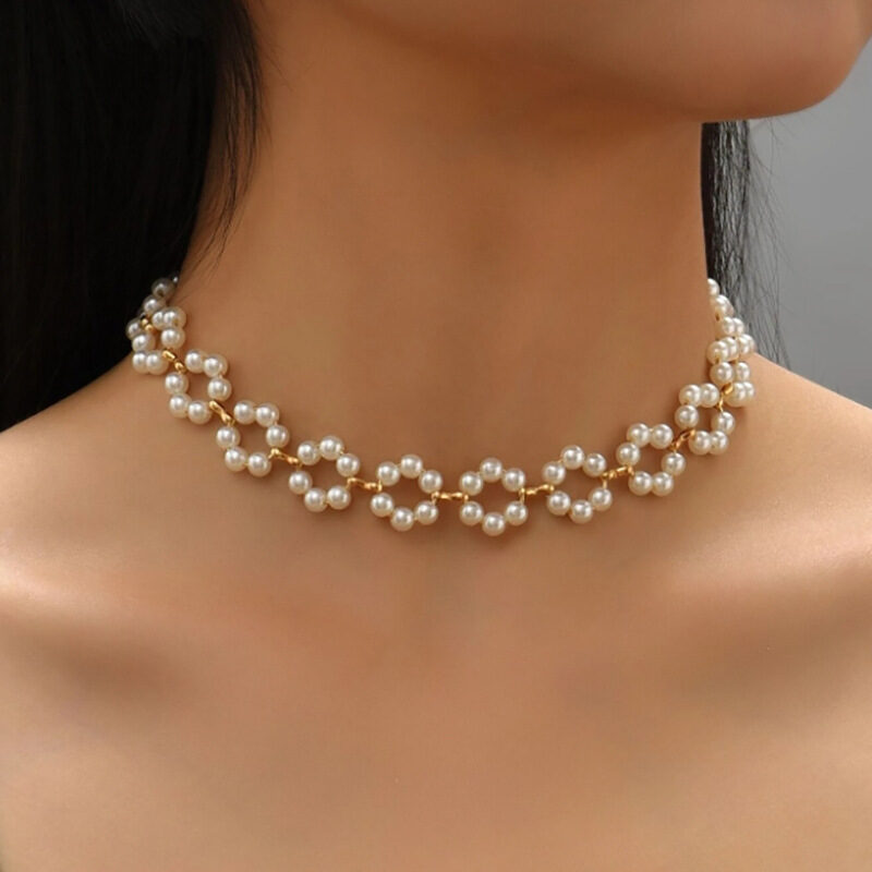 Ins Pearl Flowers Necklace Women's Clavicle Chain Jewelry