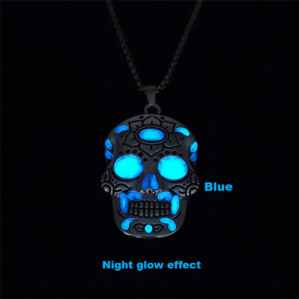 Halloween Luminous Skull Necklace With Day