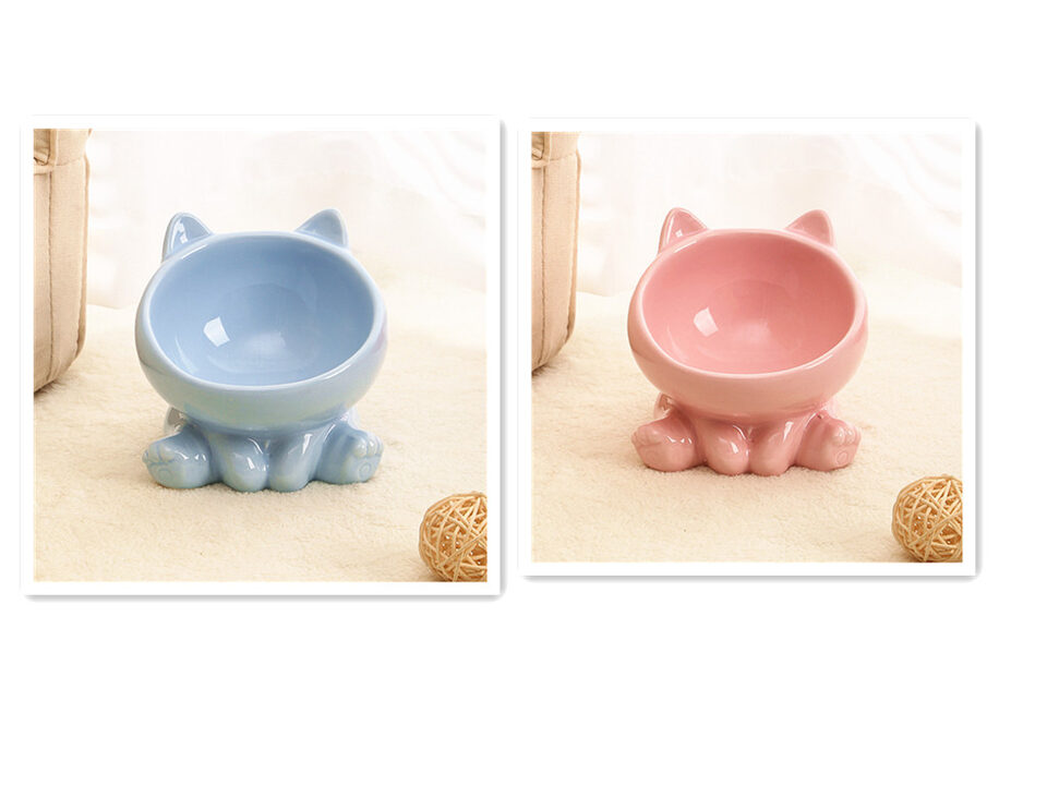Ceramic Cat Bowl Food Neck Guard Oblique Mouth