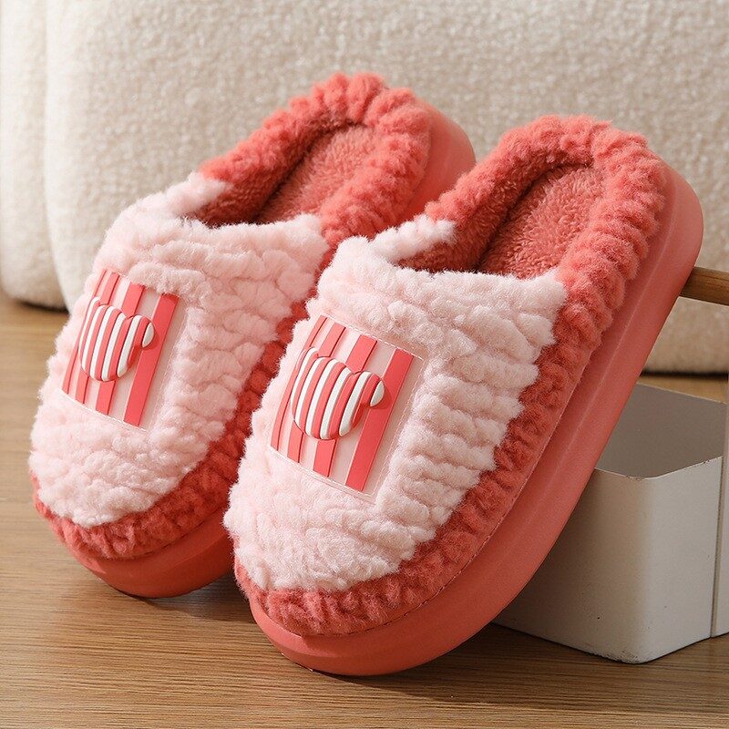 New Color-matching Lamb Slippers Indoor Couple Non-slip Floor