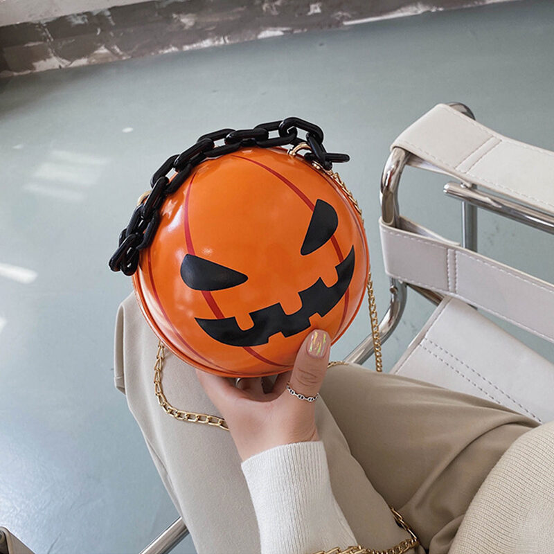 Halloween Cartoon Pumpkin Ball Handbags With Chain Personality