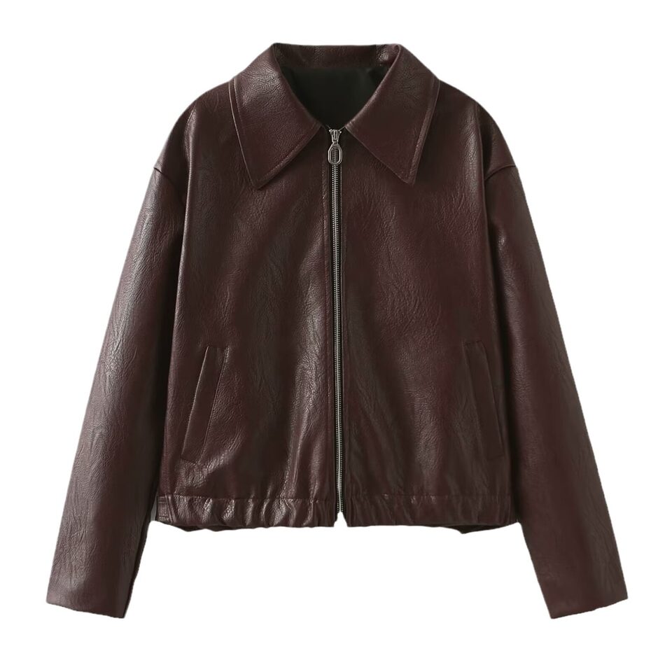 Solid Color Lapel Zipper Jacket Fashion Casual Long