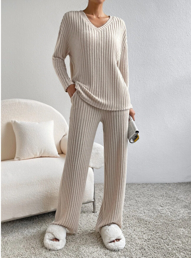 Fashion Solid Striped Suit V-neck Long-sleeved Top