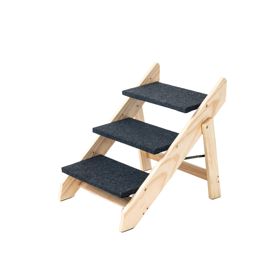 Wood Pet Stairs Steps Foldable 3 Levels Dog