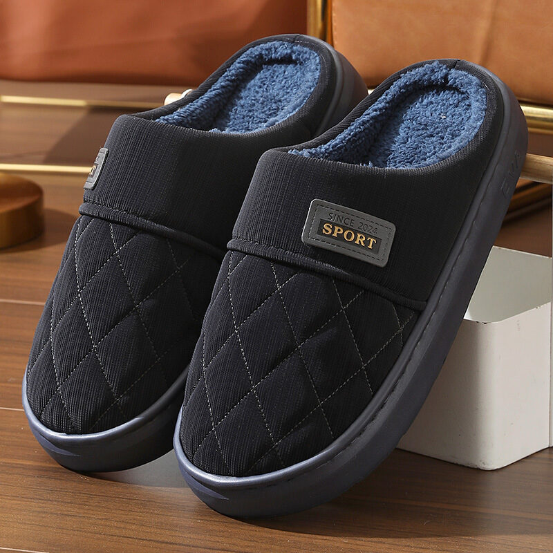 Men's Home Slippers Winter Warm Plush House Shoes