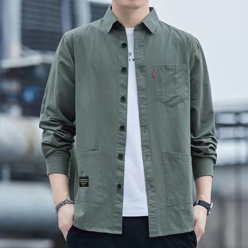Casual Lapel Long Sleeve Shirt With Pockets Spring