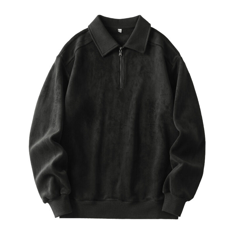 Fashion Lapel Half-zip Sweatshirt Winter Warm Fleece Long